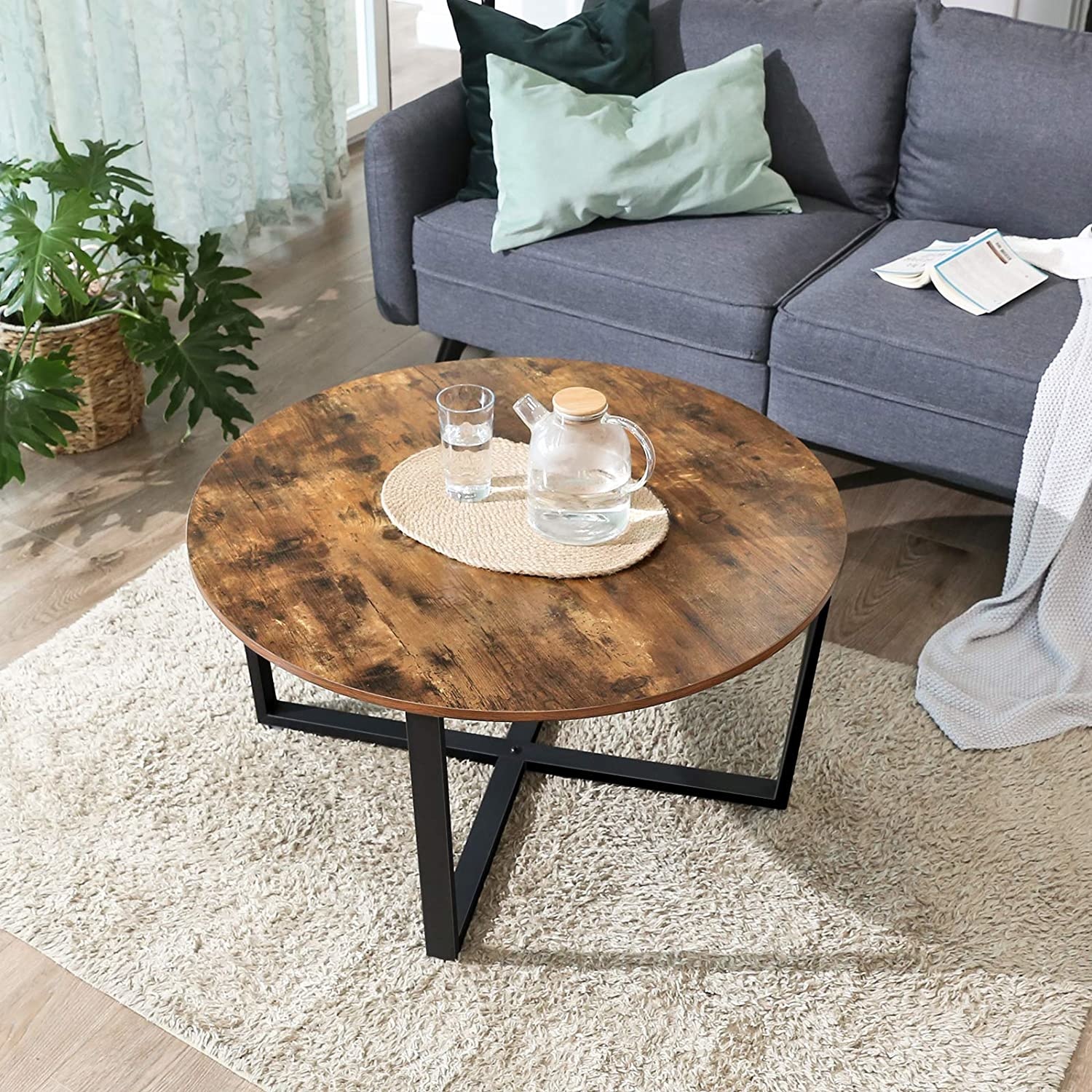 Koffietafel rond vintage donkerbruin - ronde salontafel - 88 x 47 cm