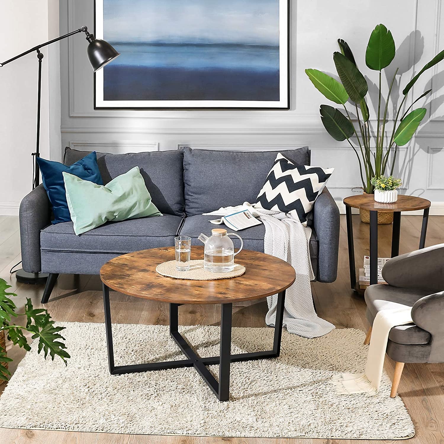 Koffietafel rond vintage donkerbruin - ronde salontafel - 88 x 47 cm