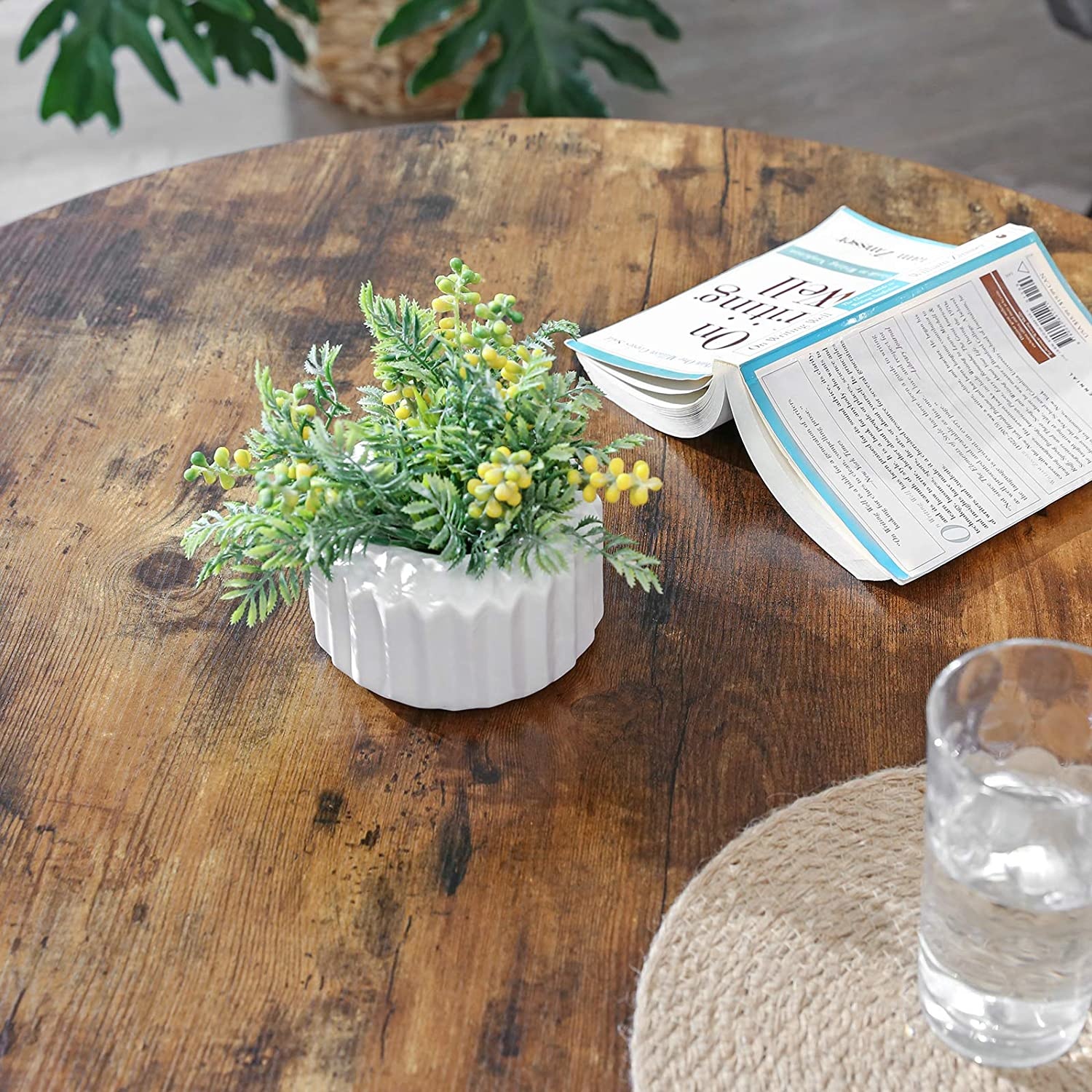 Koffietafel rond vintage donkerbruin - ronde salontafel - 88 x 47 cm