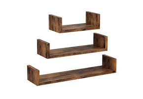 U-vormige wandplank donkerbruin - set van 3 -  zwevende plank in vintage stijl