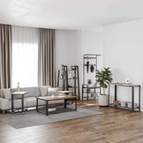 Banktafel op wielen vintage bruin-zwart - 50 x 35 x 60 cm - bijzettafel