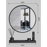 Zwarte spiegel met een plank, 80 cm