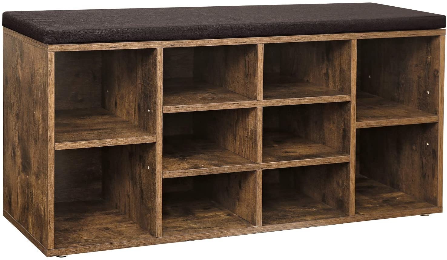 Schoenenkast met zitting - 10 vakken met bekleding - vintage donkerbruin