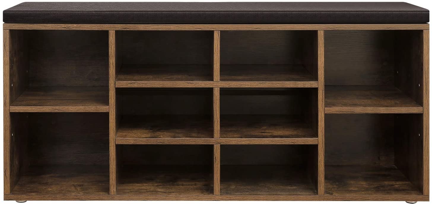 Schoenenkast met zitting - 10 vakken met bekleding - vintage donkerbruin
