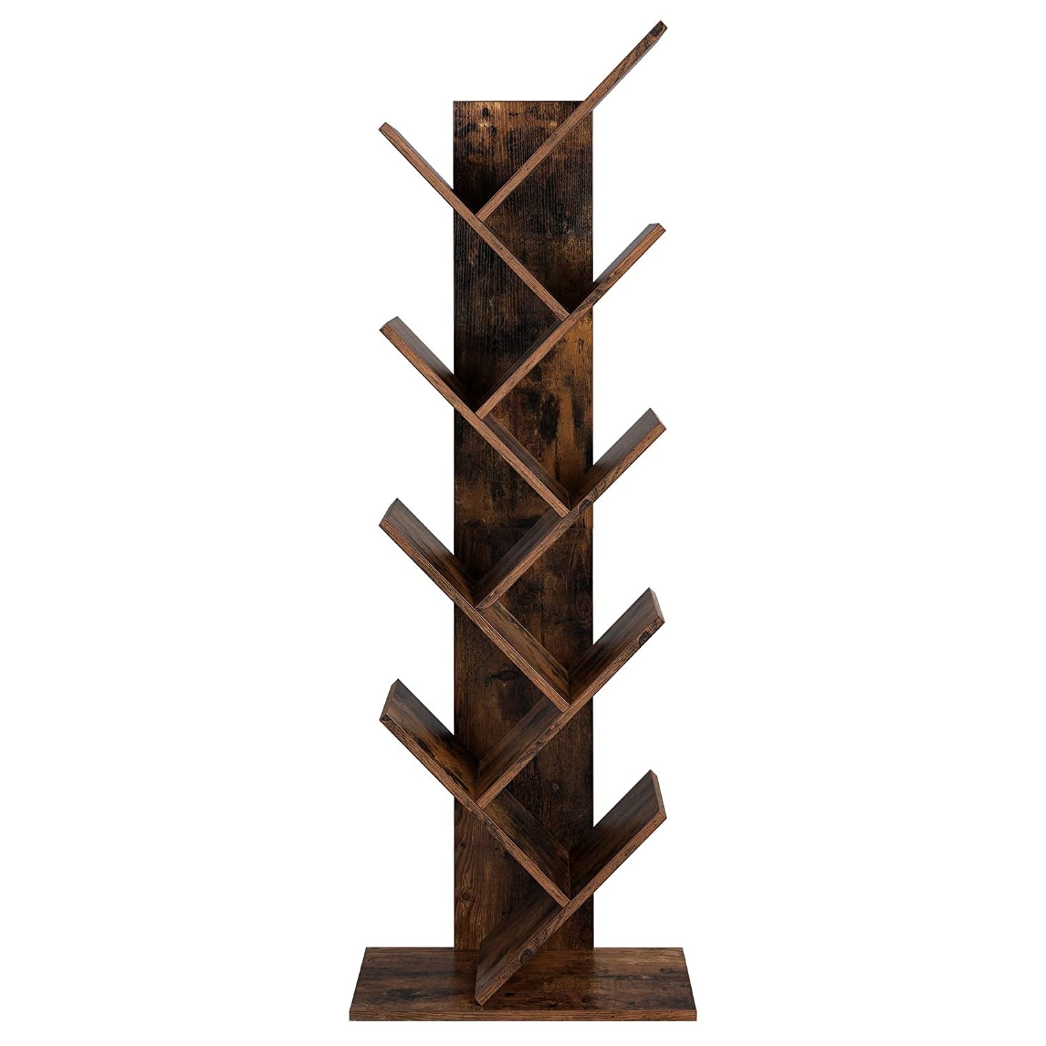 Boekenkast staande plank met 8 niveaus in boomvorm - vintage donkerbruin