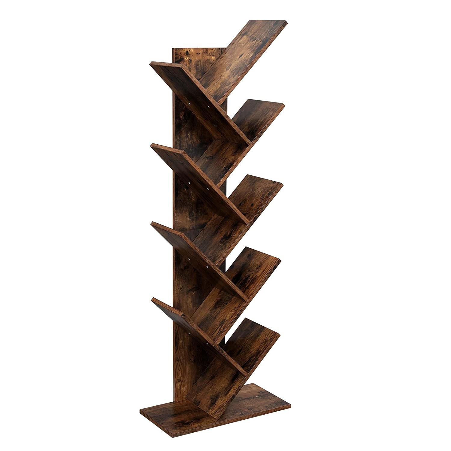 Boekenkast staande plank met 8 niveaus in boomvorm - vintage donkerbruin