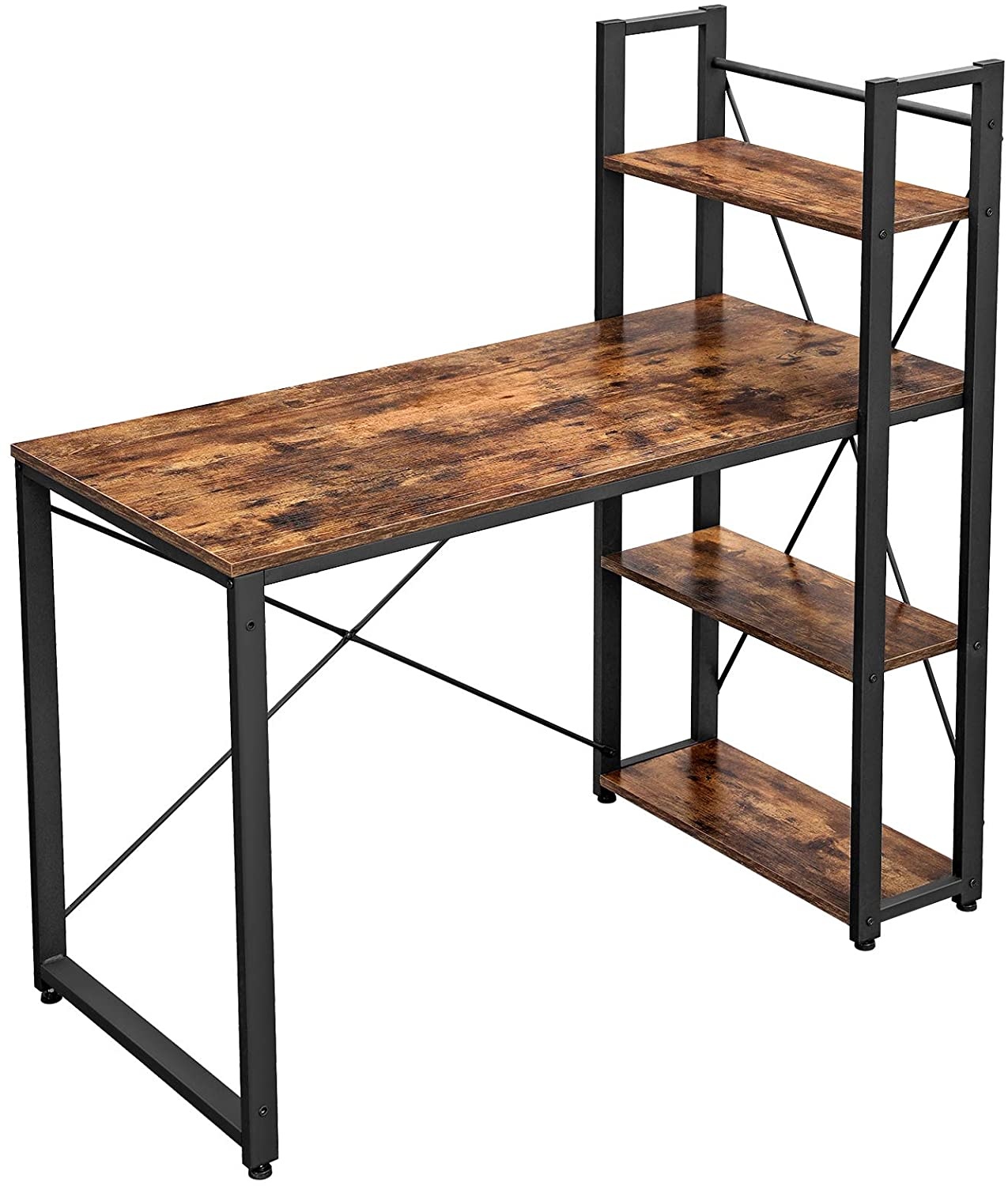 Computerbureau vintage 120 cm met legplanken bruin-zwart