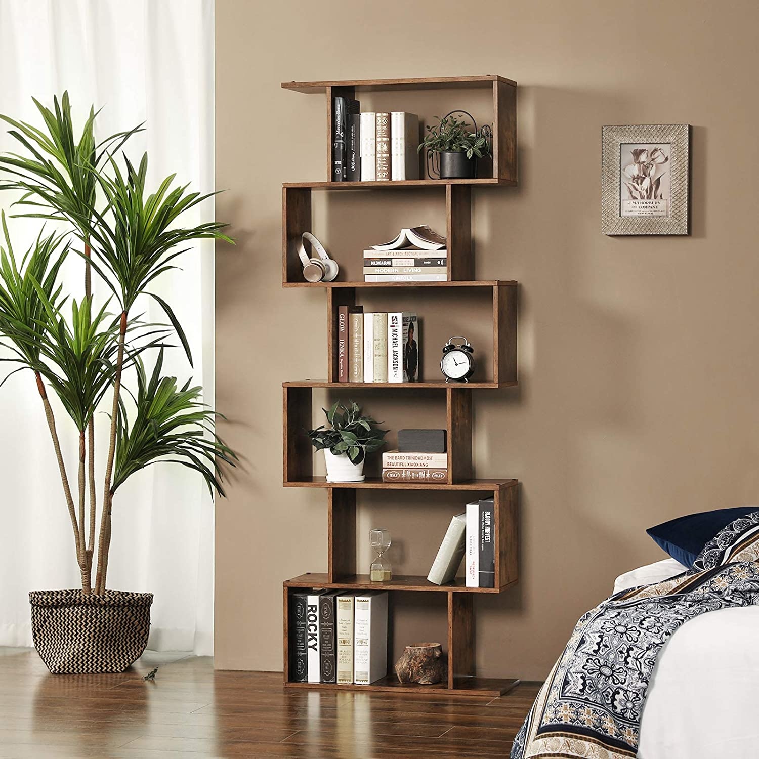 Boekenkast met 6 niveaus vintage bruin