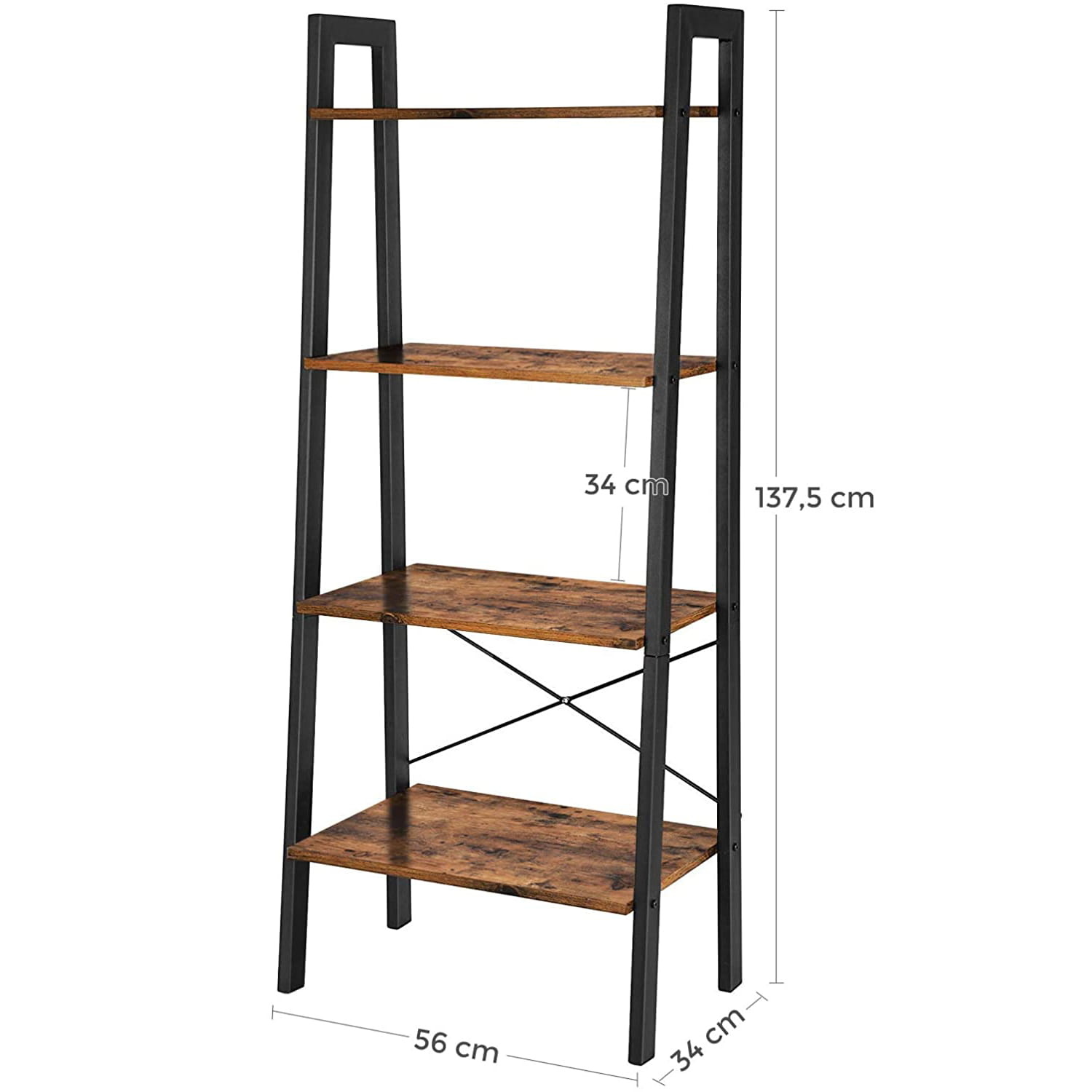 Boekenrek in vintage-stijl met vijf planken en een metalen frame 56 x 172 x 34 cm