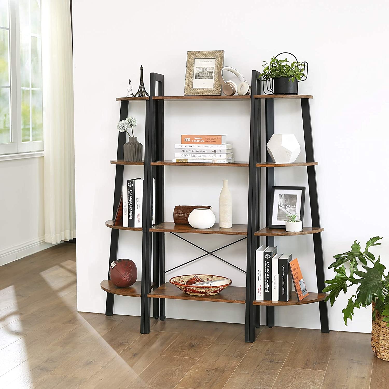 Boekenrek in vintage-stijl met vijf planken en een metalen frame 56 x 172 x 34 cm