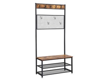 Kapstok met bankje industrieel design -  garderobe met 9 garderobehaken en schoenenrek