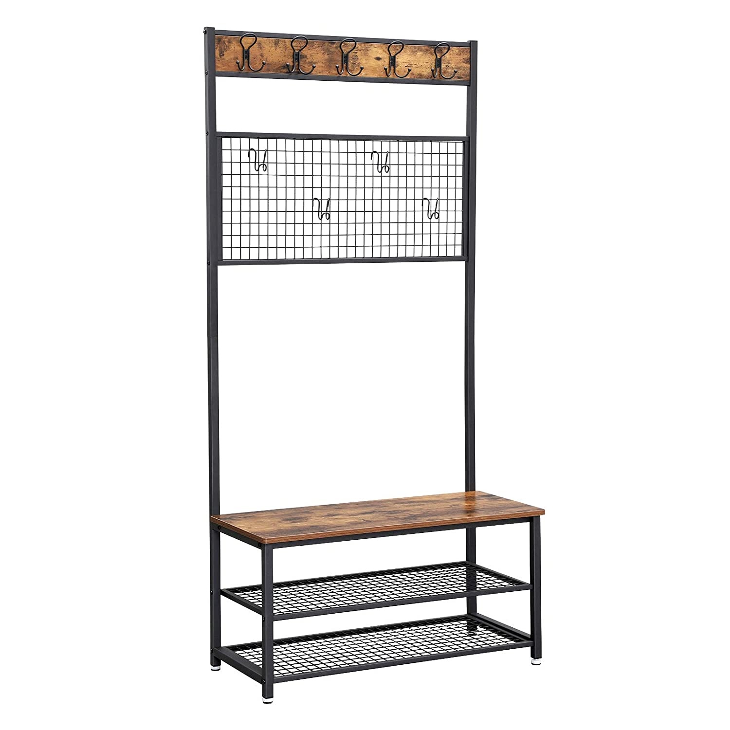 Kapstok met bankje industrieel design - garderobe met 9 garderobehaken en schoenenrek