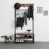 Kapstok met bankje industrieel design - garderobe met 9 garderobehaken en schoenenrek