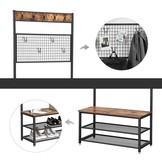 Kapstok met bankje industrieel design - garderobe met 9 garderobehaken en schoenenrek