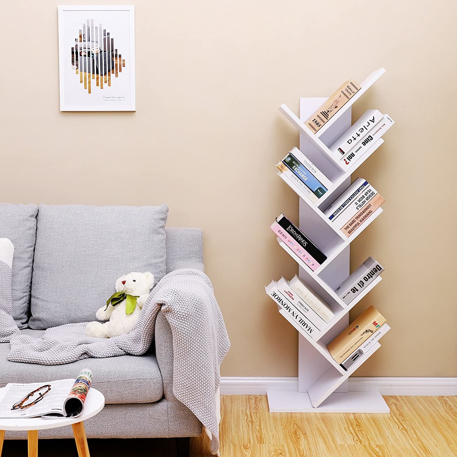 Boekenplank boomvormig wit met 8 niveaus vrijstaand