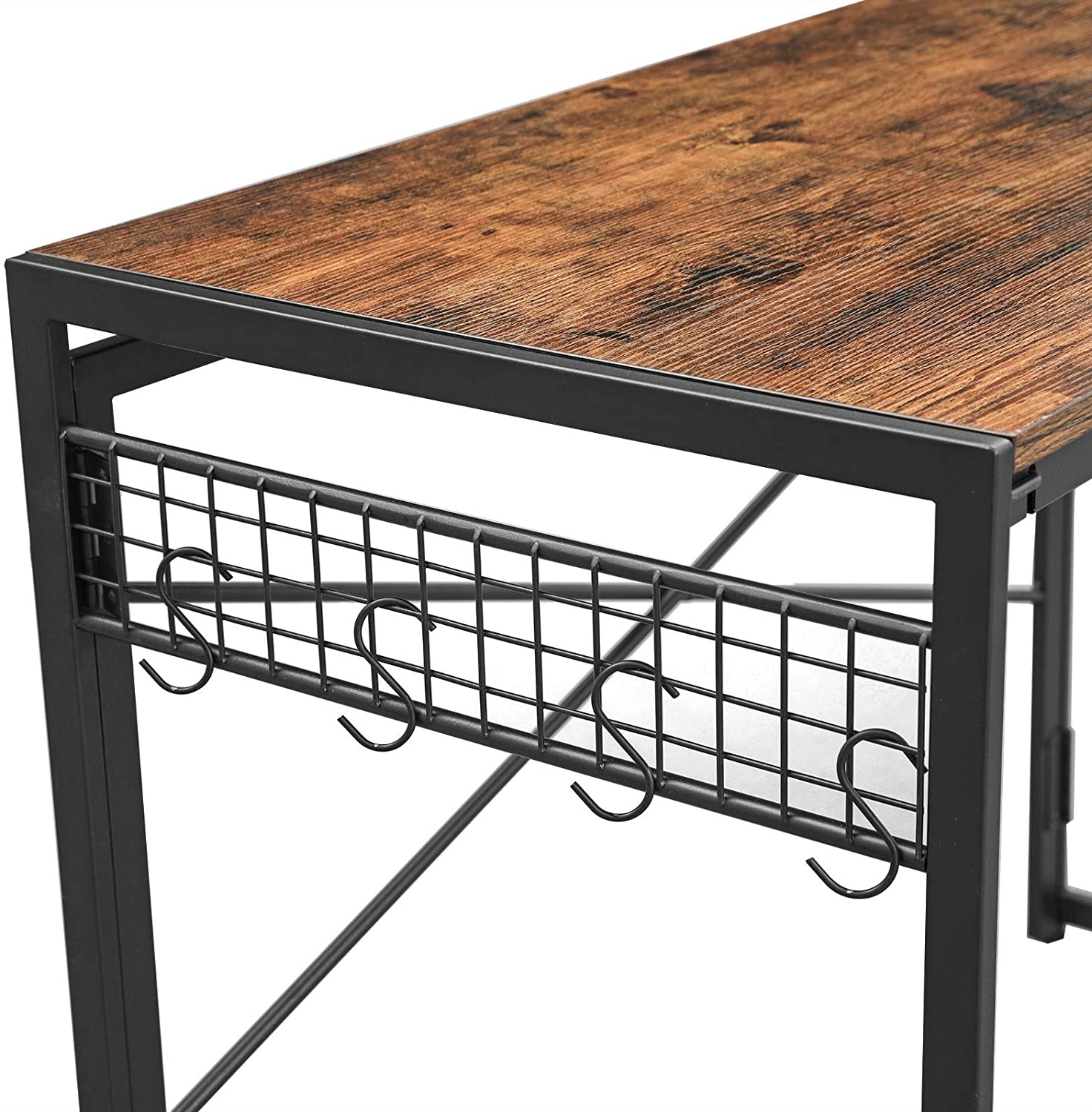 Computertafel vintage bruin-zwart opklapbaar bureau met 8 haken