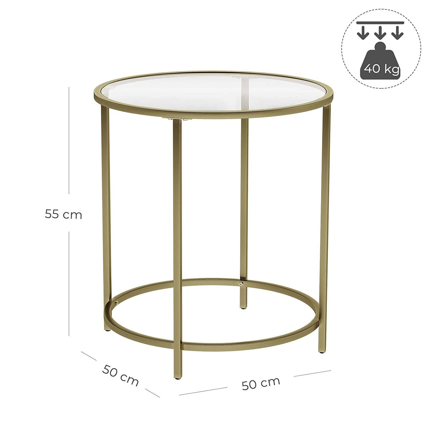 Bijzettafel rond goud - nachtkastje - kleine salontafel - 50 x 50 x 55 cm