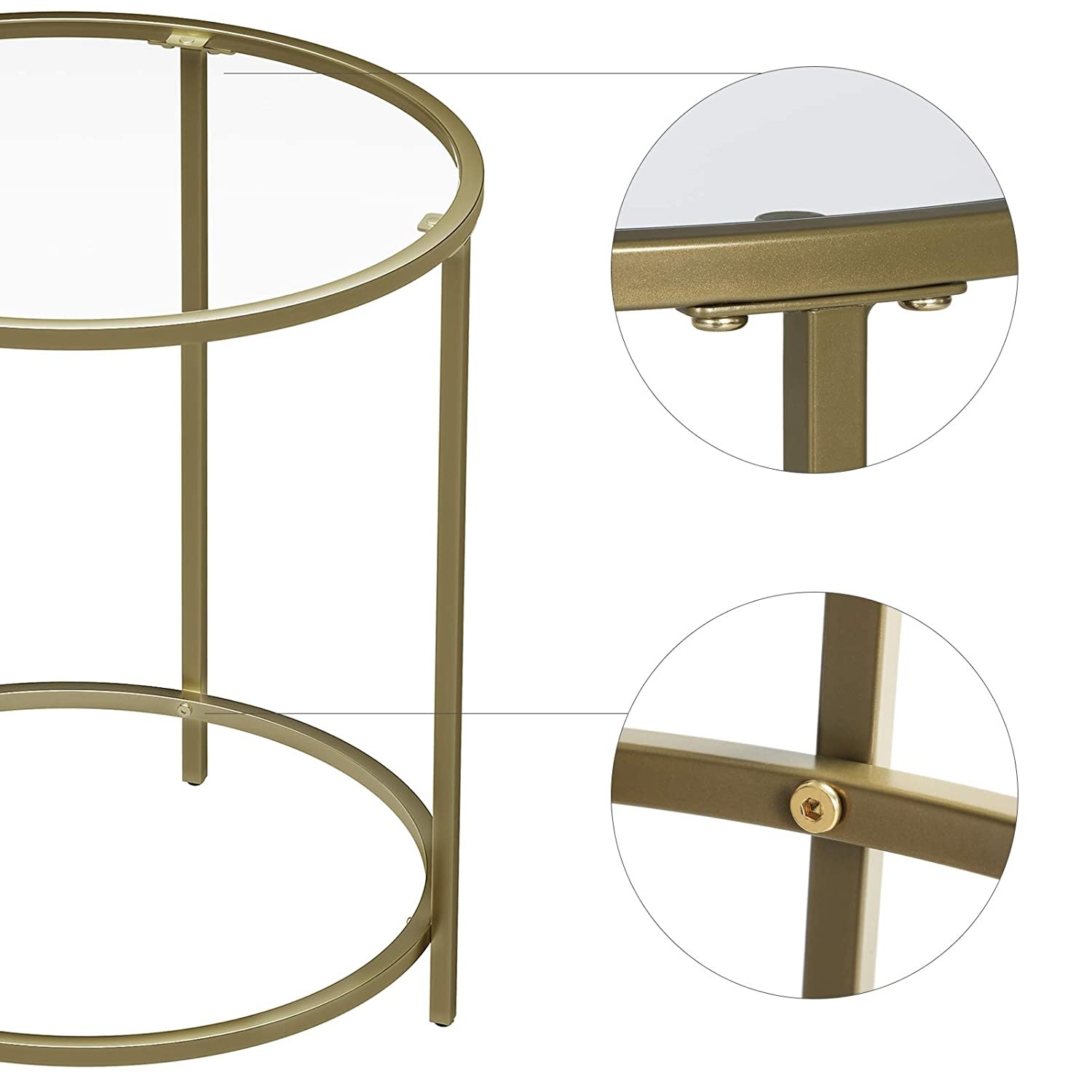 Bijzettafel rond goud - nachtkastje - kleine salontafel - 50 x 50 x 55 cm