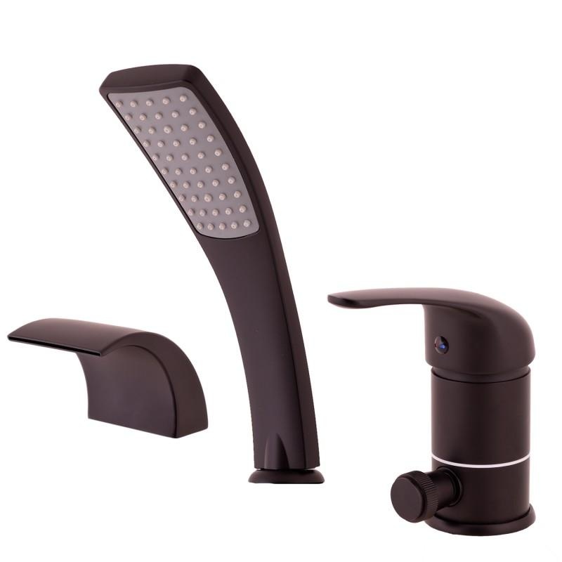 Douchemengkraan zwart 3-gats met waterval