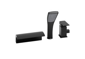 Badkraan 3-gats zwart met handdouche