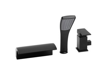 Badkraan 3-gats zwart met handdouche