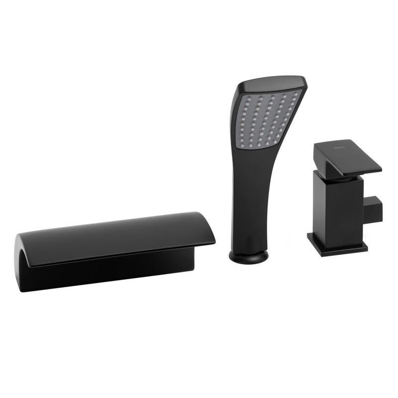 Badkraan 3-gats zwart met handdouche