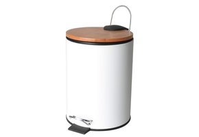 Afvalbak badkamer 3L wit met bamboe deksel