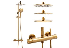 Regendoucheset - met thermostaatkraan - 25 cm - goud