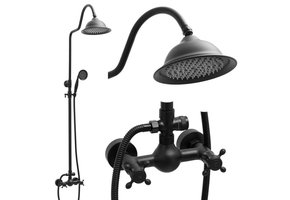 Regendoucheset - retro - met mengkraan - 20 cm - zwart