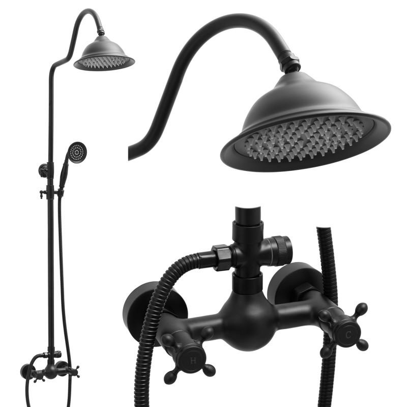 Regendoucheset - retro - met mengkraan - 20 cm - zwart