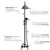 Regendoucheset - retro - met mengkraan - 20 cm - zwart