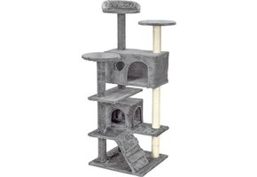 Krabpaal & speelhuis - katten - grijs - 131 cm hoog