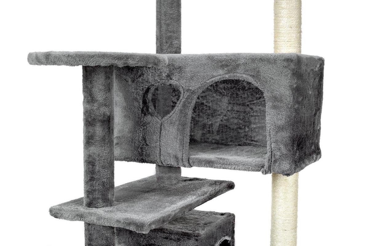 Krabpaal & speelhuis - katten - grijs - 131 cm hoog