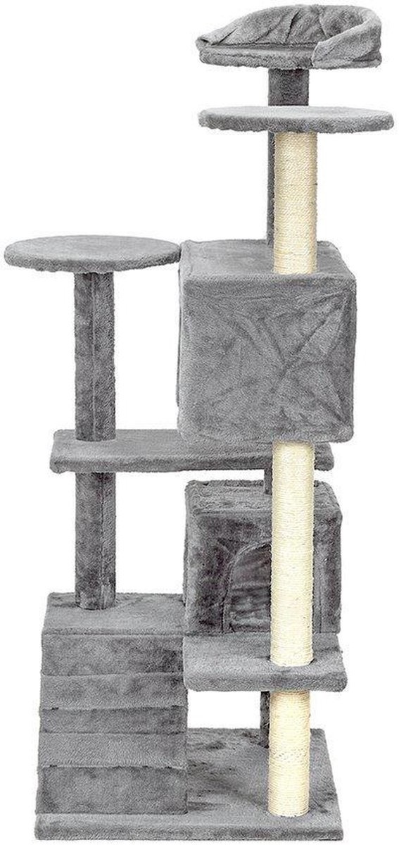 Krabpaal & speelhuis - katten - grijs - 131 cm hoog
