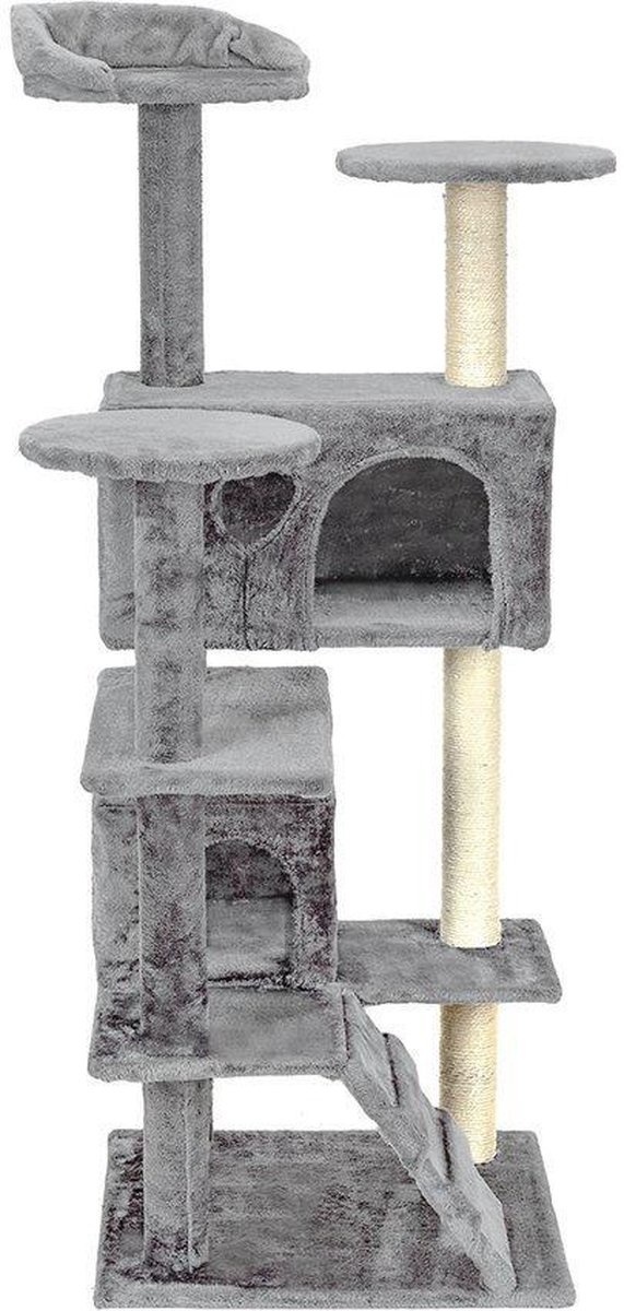Krabpaal & speelhuis - katten - grijs - 131 cm hoog