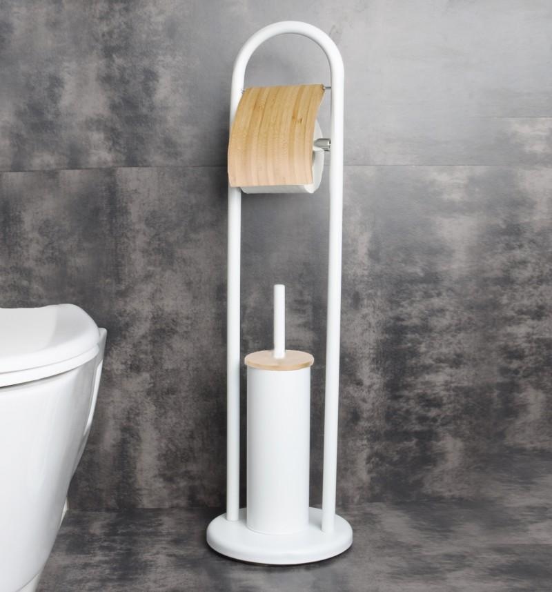 Omgaan monster routine Viking Choice WC rolhouder staand met toiletborstel - 22x80cm - wit bamboe  - VC-Lifestyle