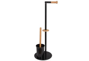 WC rolhouder staand met toiletborstel - 22x66cm - zwart