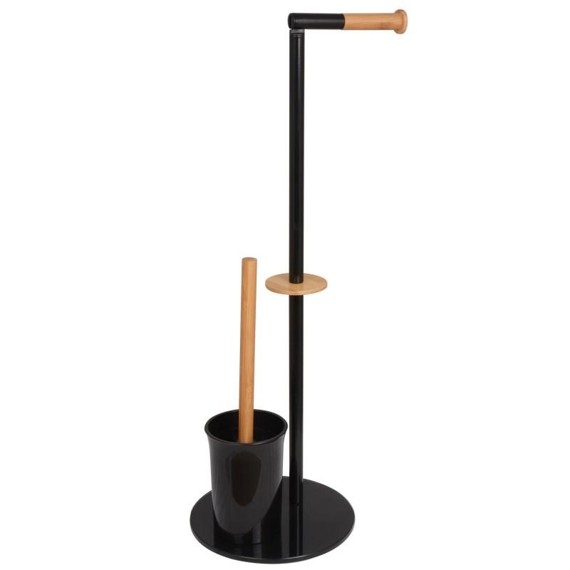 WC rolhouder staand met toiletborstel - 22x66cm - zwart