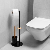 WC rolhouder staand met toiletborstel - 22x66cm - zwart