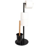 WC rolhouder staand met toiletborstel - 22x66cm - zwart