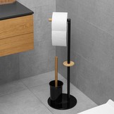 WC rolhouder staand met toiletborstel - 22x66cm - zwart