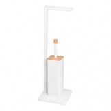 WC rolhouder staand met toiletborstel - 20x64cm - wit bamboe