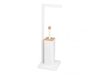 WC rolhouder staand met toiletborstel - 20x64cm - wit bamboe