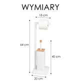 WC rolhouder staand met toiletborstel - 20x64cm - wit bamboe