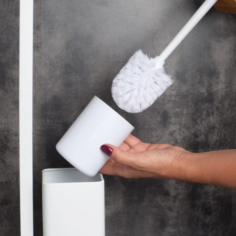 WC rolhouder staand met toiletborstel - 20x64cm - wit bamboe
