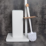 WC rolhouder staand met toiletborstel - 20x64cm - wit bamboe