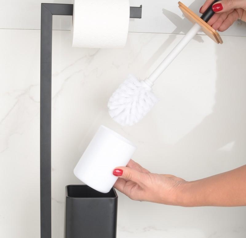 WC rolhouder staand met toiletborstel - 20x64cm - zwart bamboe