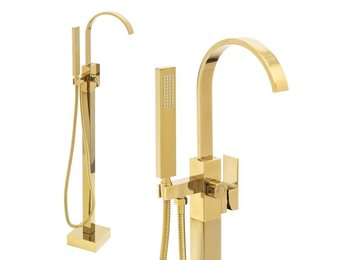 Vrijstaande badkraan - goud - met handdouche - 122 cm hoog