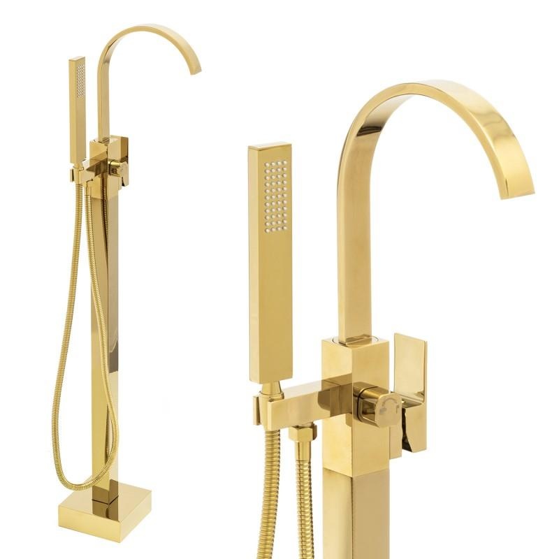 Vrijstaande badkraan - goud - met handdouche - 122 cm hoog