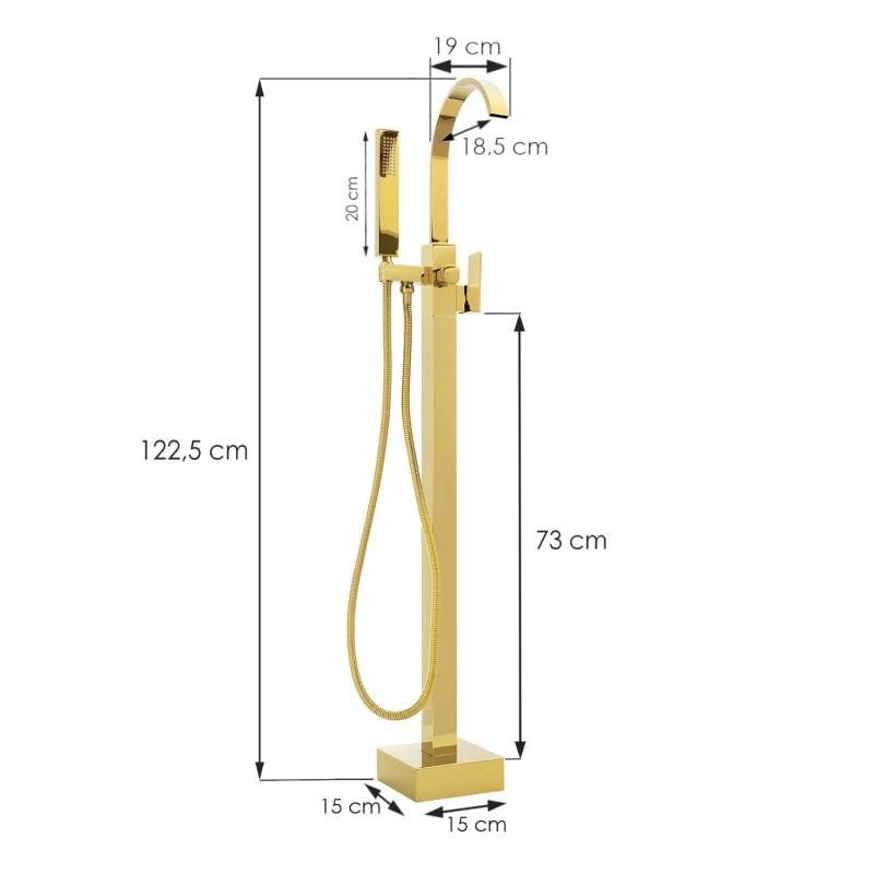 Vrijstaande badkraan - goud - met handdouche - 122 cm hoog